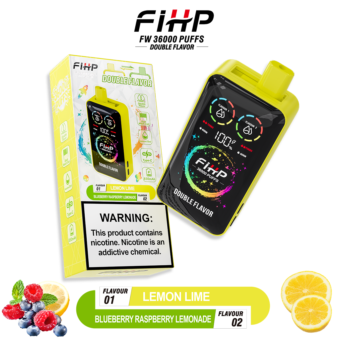 Papieros elektroniczny FIHP 🚀 Jednorazowy papieros elektroniczny o dwóch smakach (36 000 zaciągnięć)