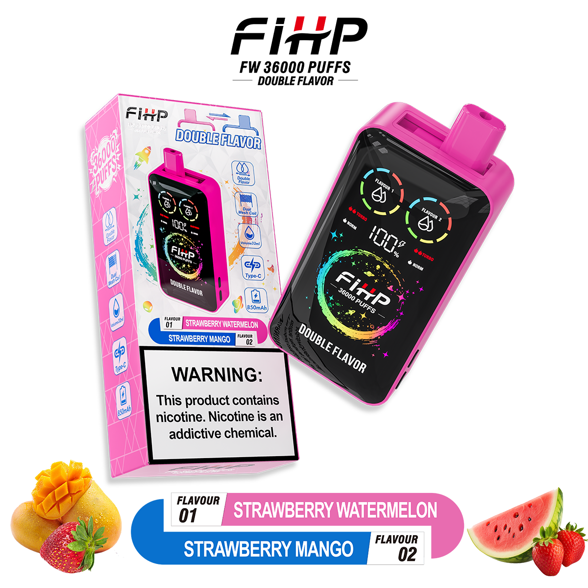 Papieros elektroniczny FIHP 🚀 Jednorazowy papieros elektroniczny o dwóch smakach (36 000 zaciągnięć)