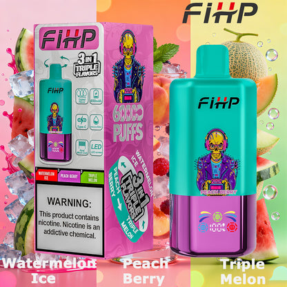 E-papieros FIHP 🚀 Jednorazowy e-papieros 3 w 1, dostępny w wielu smakach (60 000 zaciągnięć)