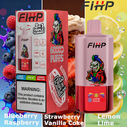 E-papieros FIHP 🚀 Jednorazowy e-papieros 3 w 1, dostępny w wielu smakach (60 000 zaciągnięć)