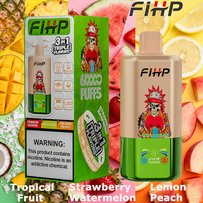 E-papieros FIHP 🚀 Jednorazowy e-papieros 3 w 1, dostępny w wielu smakach (60 000 zaciągnięć)