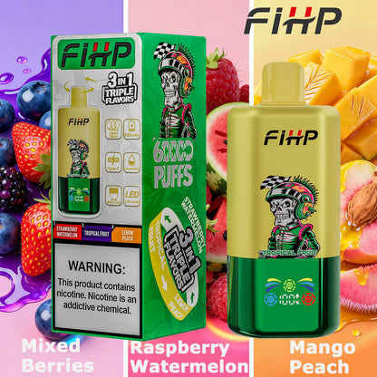 E-papieros FIHP 🚀 Jednorazowy e-papieros 3 w 1, dostępny w wielu smakach (60 000 zaciągnięć)