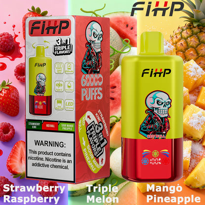 E-papieros FIHP 🚀 Jednorazowy e-papieros 3 w 1, dostępny w wielu smakach (60 000 zaciągnięć)