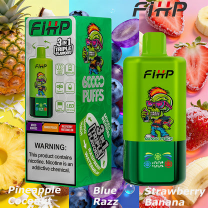 E-papieros FIHP 🚀 Jednorazowy e-papieros 3 w 1, dostępny w wielu smakach (60 000 zaciągnięć)