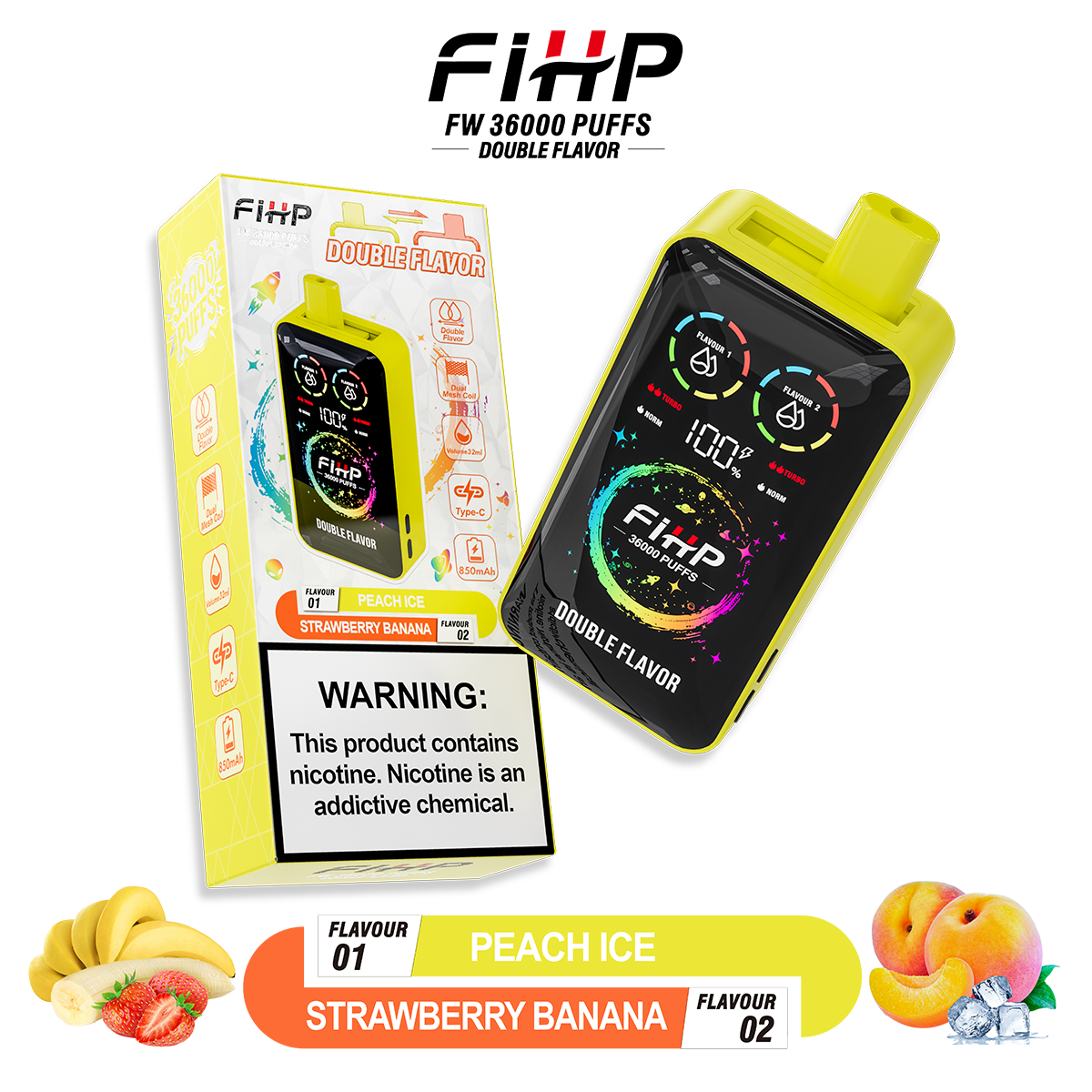 Papieros elektroniczny FIHP 🚀 Jednorazowy papieros elektroniczny o dwóch smakach (36 000 zaciągnięć)