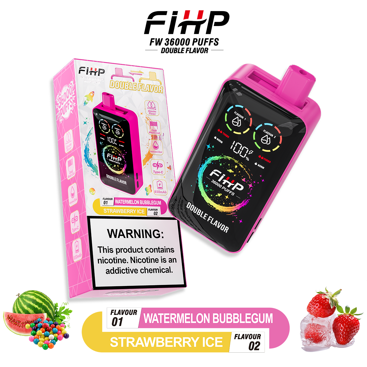 Papieros elektroniczny FIHP 🚀 Jednorazowy papieros elektroniczny o dwóch smakach (36 000 zaciągnięć)