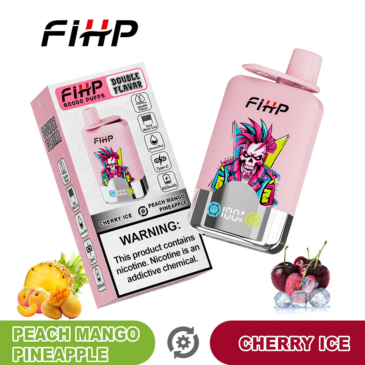 E-papieros FIHP🚀, jednorazowy e-papieros o podwójnym smaku (40 000 zaciągnięć)
