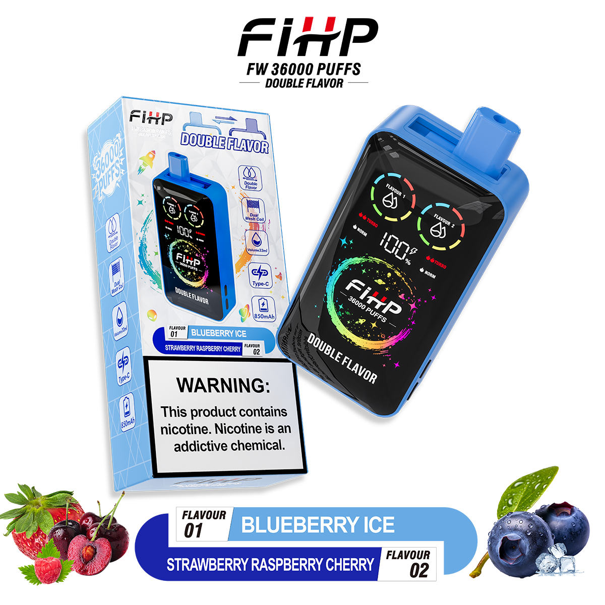 Papieros elektroniczny FIHP 🚀 Jednorazowy papieros elektroniczny o dwóch smakach (36 000 zaciągnięć)