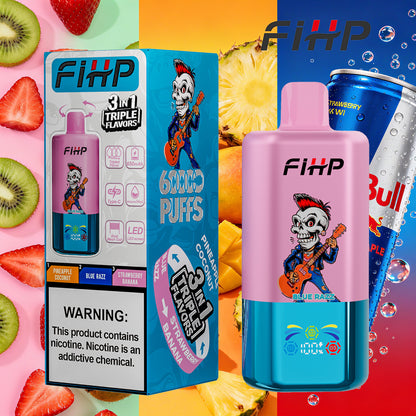 E-papieros FIHP 🚀 Jednorazowy e-papieros 3 w 1, dostępny w wielu smakach (60 000 zaciągnięć)