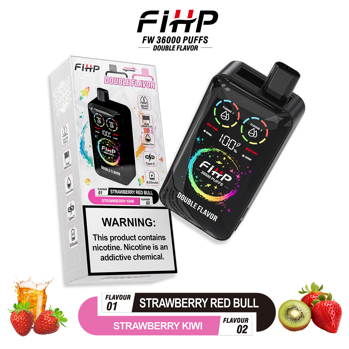 Papieros elektroniczny FIHP 🚀 Jednorazowy papieros elektroniczny o dwóch smakach (36 000 zaciągnięć)