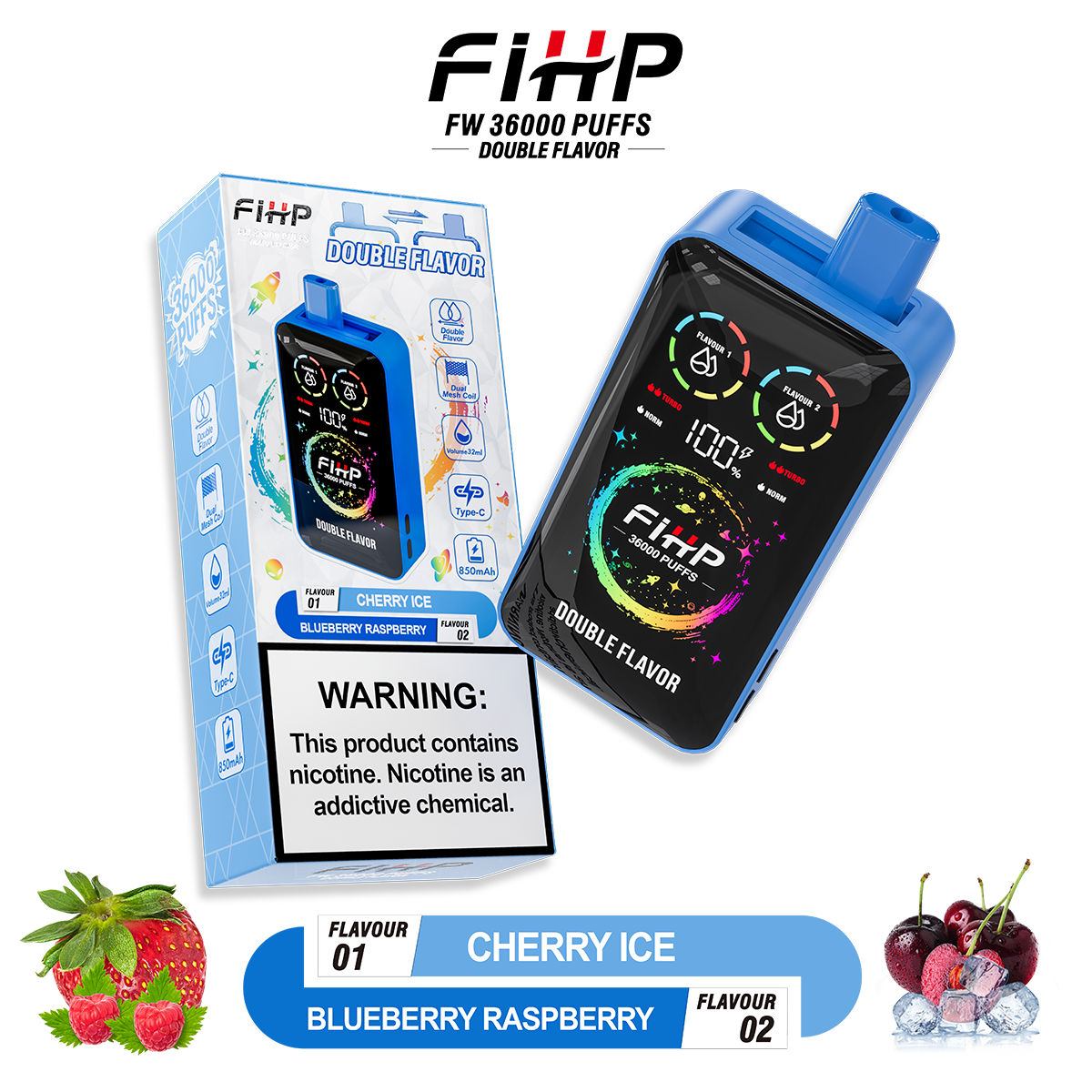 Papieros elektroniczny FIHP 🚀 Jednorazowy papieros elektroniczny o dwóch smakach (36 000 zaciągnięć)